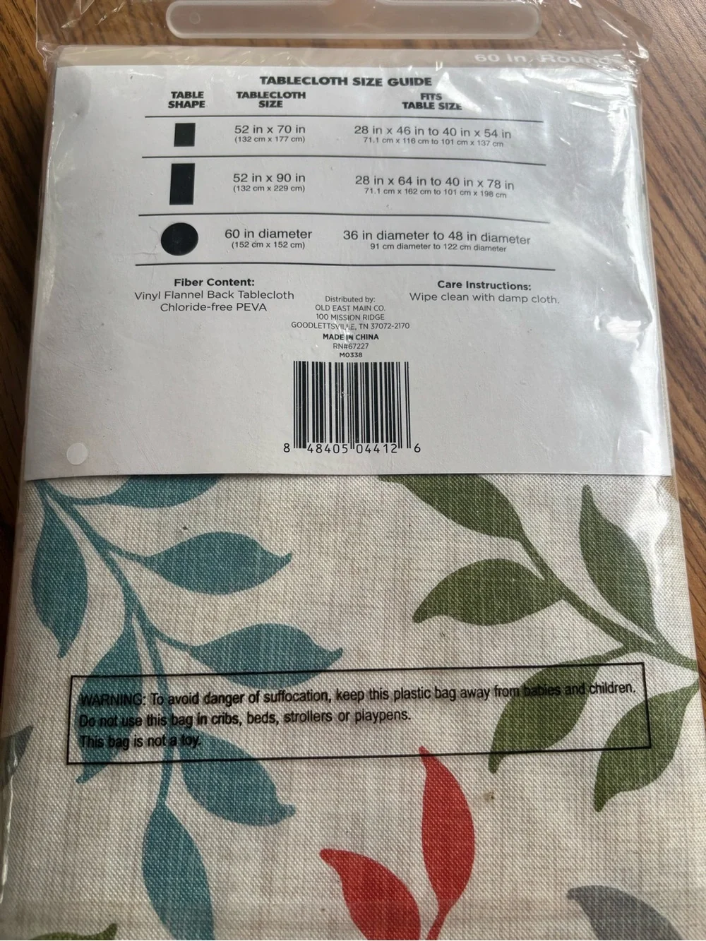trueliving Round 60” Vinyl Tablecloth with Flannel Back - Multicolor Leaf Print